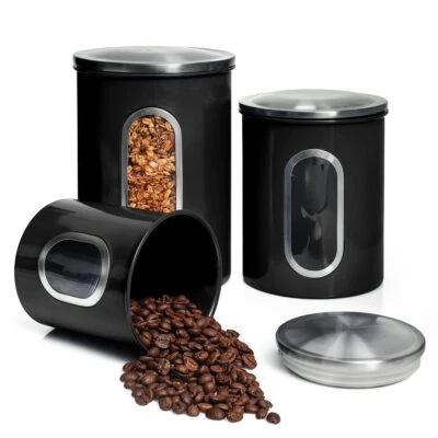 Moss & Stone 3 Piece Black Canisters Sets For The Kitchen Airtight Canister S... - Image 1 of 4