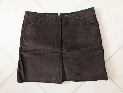 Old Navy Vintage Sz 8 Brown Suede Mini Skirt Front Slit - Image 1 of 4