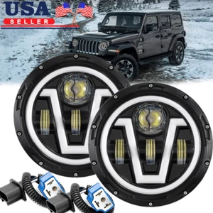 Newest Pair 7" Round LED Headlights Hi/Lo Beam H4 For Jeep Wrangler JK TJ CJ LJ - Picture 1 of 14