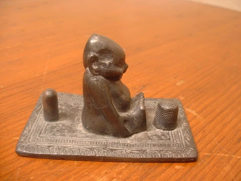 RARE Antique German Bronze Billiken Thimble Holder Cover