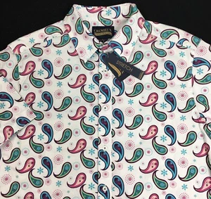 Men's Cremieux Short Sleeve Shirt L Large White Multicolor Paisley Print NEW - Picture 1 of 6