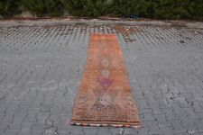 Hallway herki rug, Vintage rug, Turkish rug, Oushak rug, 2.6 x 11.6 ft DC6131
