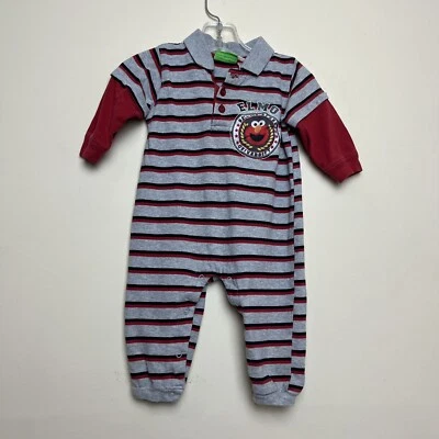 Mameluco Polo Vintage Sesame Street Elmo Rayas 12 Mos Gris Rojo Foto 1 de 4