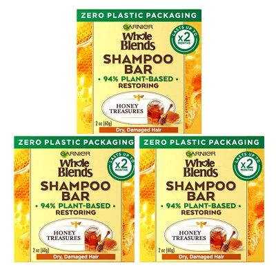 3-Pack Garnier Whole Blends Honey Treasures Plant Based Shampoo Bar, 2 oz - Image 1 of 4