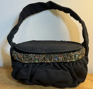 Jewelled K&G Lady's Black Hand Bag Purse Pocketbook Charlet Paris New York - Picture 1 of 7