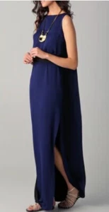 Halston Heritage colorblock Navy and Black silk cape back gown size 4 - Picture 1 of 7