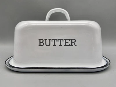 Enamelware Covered Butter Dish Country Cottage Farmhouse Style Dining Serving - Image 1 of 4