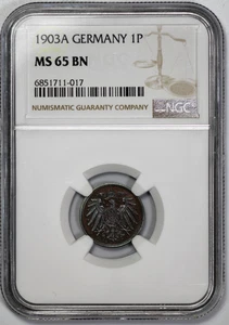 1903-A Germany 1p Pfennig NGC MS 65 BN Finest For Date - Picture 1 of 4