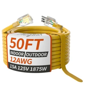 50ft 12/3 Gauge Outdoor Extension Cord Waterproof with Lighted Indicator,12 G... - Picture 1 of 7
