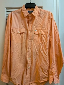 Polo Ralph Lauren Beach Twill Button Up Hemd Herren Medium Orange Taschen Baumwolle - Bild 1 von 4
