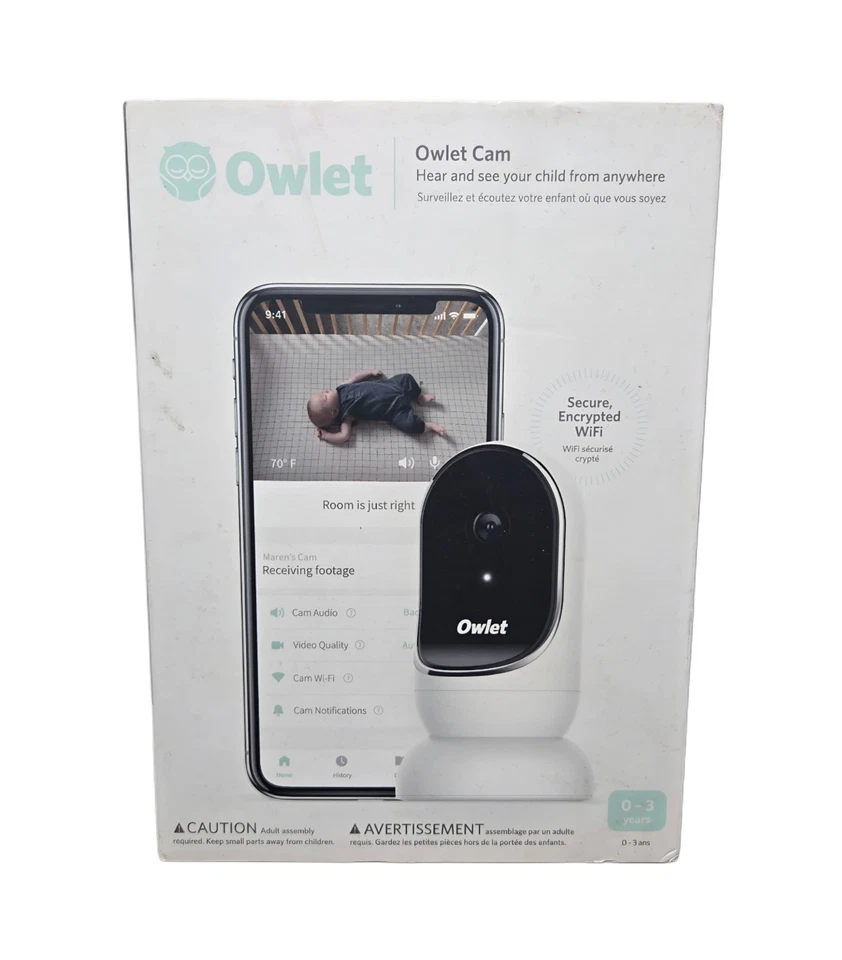 Monitor de bebé inteligente Owlet Cam HD video y audio WiFi seguro BC04NNBBYH Foto 1 de 4