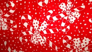 BTHY VTG BRIGHT RED WHITE CANDY CANE POLKA DOT BOWS COTTON CHRISTMAS FABRIC 45"W - Picture 1 of 2