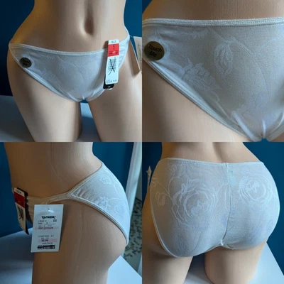 90 年代 Y2K Olga 尼龙弦比基尼内裤尺寸 5 象牙色 #21034 全新带标签内衣复古 — 第 1/4 张图片