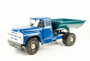 Vintage Zil 21" Hydraulic Dump Truck Russian USSR Soviet Blue Pressed Steel Toy - Picture 1 of 10