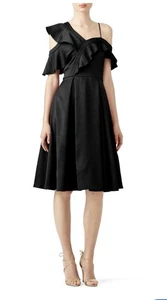 Slate Willow LBD Ruffle Me Black Dress One Shoulder Off Shoulder Crepe Sz 12 - Picture 1 of 9