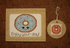 Kawaii Donut Birthday Card And Gift Tag, Handmade Cross Stitch, Enjoy Your Day