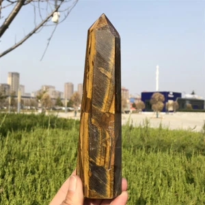 Varita de cuarzo con punta de cristal obelisco natural ojo de tigre torre de reiki 0,94 lb XA5879 - Imagen 1 de 16