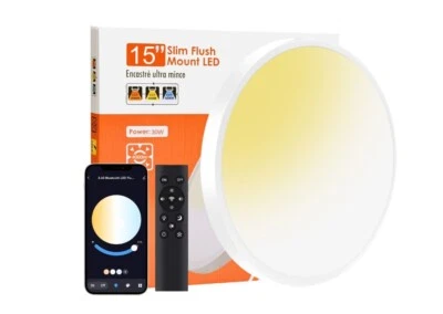 15'' LED Ceiling Light Flush Mount Smart Round Panel Bluetooth Remote Free Ship - Image 1 of 4