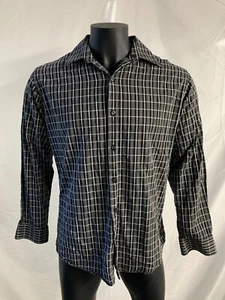 J. Ferrar Modern Fit Button-Up Dress Shirt Plaid Size L Large Black / White - Picture 1 of 6