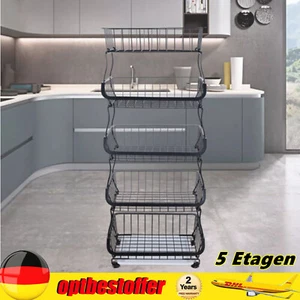 5 Etagen Regalwagen Küchenregal Stapelbar Gemüsekorb Obstkorb Aufbewahrungskorb - Afbeelding 1 van 11