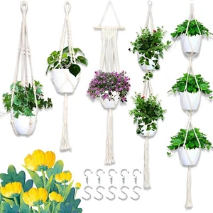 5pcs Plant Macrame Hanger Hanging Indoor Outdoor Pot Rope Home Decor Flower - Picture 1 of 7
