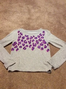 Justice Girls Size 10 Gray Sweatshirt With Cheetah Animal Print w/Purple Glitter - Picture 1 of 5