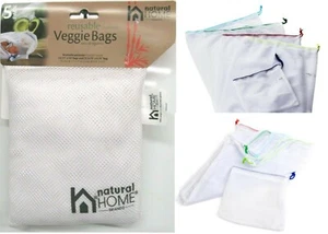 Paquete de 5 bolsas de verduras reutilizables lavables para almacenamiento de verduras naturales en el hogar - Imagen 1 de 8
