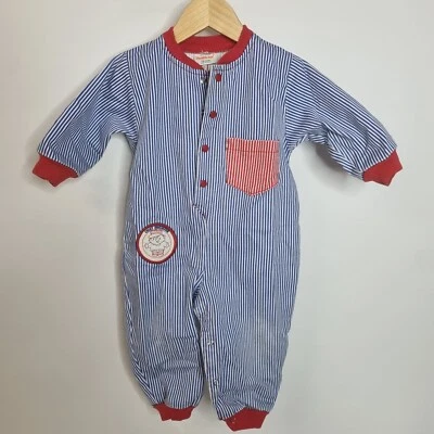 Mono mameluco de una pieza a rayas de tren HealthTex de colección sin pies EE. UU. 24  Foto 1 de 4