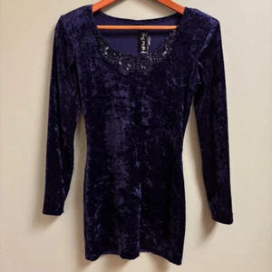 Vintage All That Jazz Womens Velvet Dress Size *XS Purple Lace Beaded Y2K Goth - Picture 1 of 12
