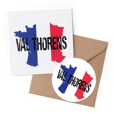 1 x Greeting Card & 10cm Sticker Set - Val Thorens France Flag Map #60167