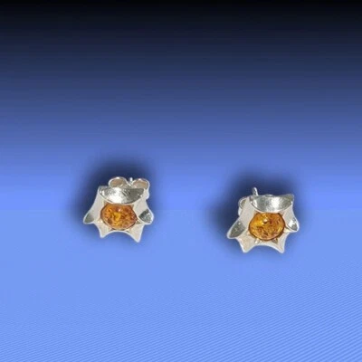 Fine, Asimmetrico Ambra Orecchini(Spina) IN Argento Prese - Immagine 1 di 2