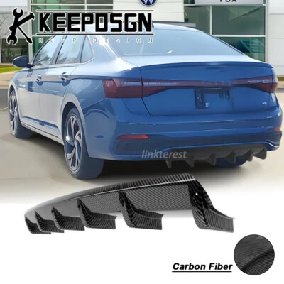 For VW Jetta GLI CARBON FIBER Curved Rear Bumper Diffuser Splitter Shark Fins Foto 1 de 4