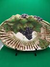 Vintage Majolica Arners Grape leaves Oval serving  Plate Green  10.75" 
