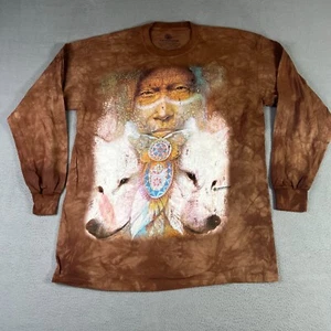 The Mountain Long Sleeve T Shirt Large Brown Native American Chief Wolves Navajo - Picture 1 of 8