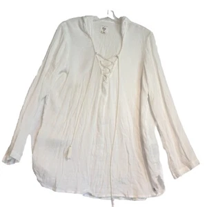 Billabong 100% Baumwolle Gaze Schnürung V-Ausschnitt Langarm Lg. Boho Strand Hoodie EUC - Bild 1 von 12