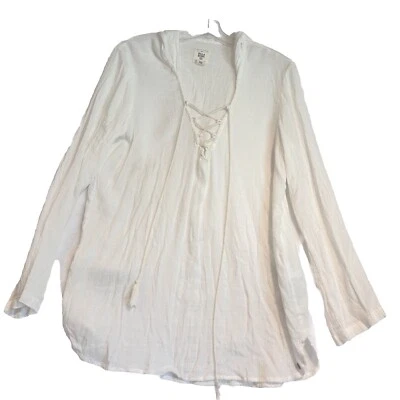 Billabong 100 % algodón gasa con cordones cuello en V manga larga Lg. Sudadera con capucha Boho Beach usada en excelente estado Foto 1 de 4