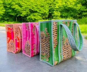 Large Cotton Quilted Tote Bags Blockprint Quilted Fabric Shoulder bag Carry bags - Bild 1 von 11