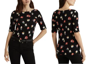LAUREN RALPH LAUREN Floral Print U-Boat Neck Top Petite Blouse Shirt T-Shirt M - Picture 1 of 15
