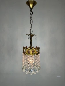 Antique / Vintage Small Crystal Chandelier Vintage Brass Chandelier Ceiling Lamp - Picture 1 of 10