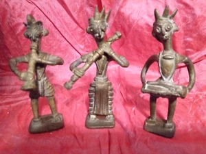Set of 3 Vintage handcrafted Dhokra Art Musicians solid brass - Picture 1 of 4