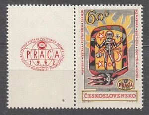 CZECHOSLOVAKIA 1962 **MNH SC#1129 60h+lab. “PRAGA 1962" World Exhib. Post. Stamp - Picture 1 of 1