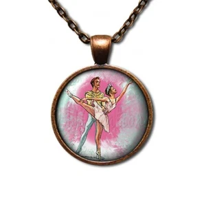 Nutcracker Pas de Deux Ballet Holidays - Handmade ROUND Glass Pendant Necklace - Picture 1 of 10