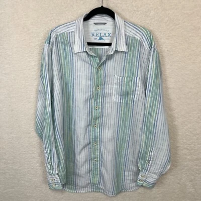 Tommy Bahama Relax Shirt Mens XL Green Blue Striped 100% Linen Long Sleeve - image 1 of 4