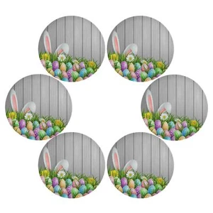 Easter Placemats Easter Bunny Ears Flowers Wood Round Placemats Set of 6 for ... - Picture 1 of 6