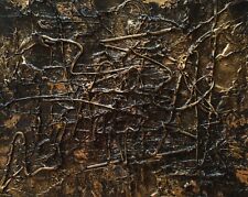 Modern Original Painting Texture Palette Knife Black Gold Leaf Maze Bronze Anya 