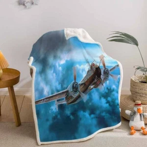 Plane Flew Dangerous Clouds 3D Warm Plush Fleece Blanket Picnic Sofa Couch - Imagen 1 de 6