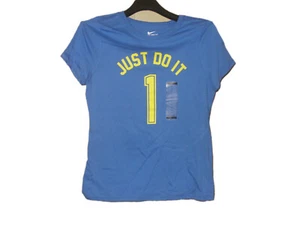 NIKE GIRLS JUST DO IT #1 T-SHIRT SIZE SIZE SMALL & MEDIUM COLOR BLUE NEON YELLOW - Picture 1 of 1