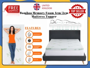 Bamboo Memory Foam Mattress Topper 4cm/2cm Orthopedic Bed Extra Soft Firm Topper - Picture 1 of 9