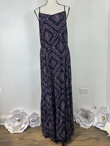H&M Divided Maxi Dress Womens Size 14 Navy Blue Red Paisley Strappy Button Flowy - Picture 1 of 8