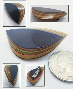 Fabulous Vtg Art Deco Geometric Abstract Laminated Layered Celluloid Pin 1.75" - Picture 1 of 6